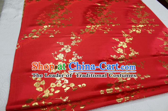 Chinese Traditional Palace Wintersweet Pattern Cheongsam Red Brocade Fabric, Chinese Ancient Costume Tang Suit Hanfu Satin Material