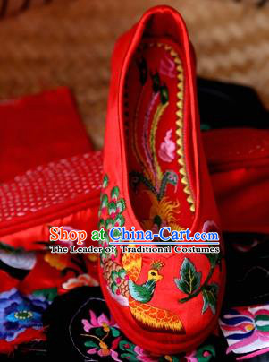 Traditional Chinese Ancient Princess Red Cloth Shoes Embroidered Shoes, China Handmade Embroidery Peony Hanfu Shoes for Women