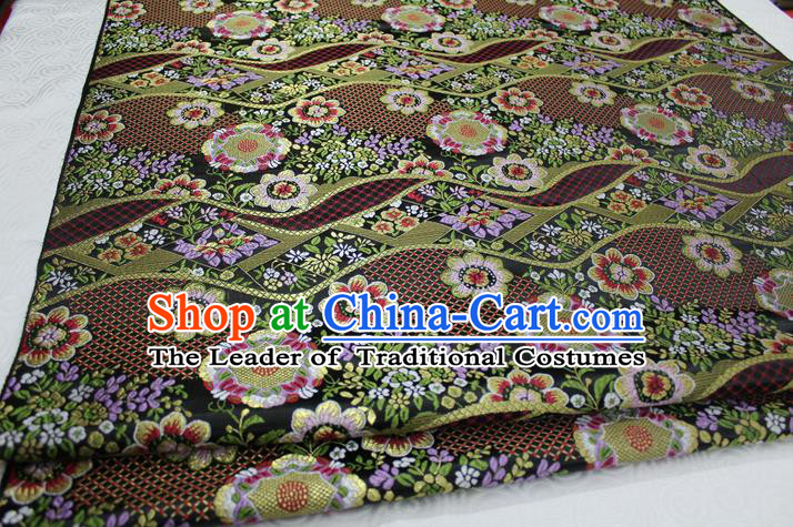 Chinese Traditional Ancient Costume Palace Flowers Pattern Mongolian Robe Kimono Black Brocade Tang Suit Fabric Hanfu Material