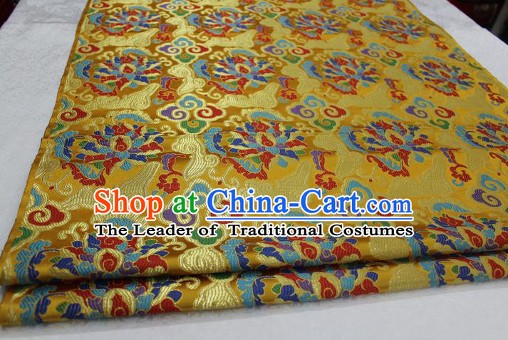 Chinese Traditional Ancient Costume Palace Auspicious Clouds Pattern Golden Nanjing Brocade Cheongsam Satin Mongolian Robe Fabric Hanfu Material