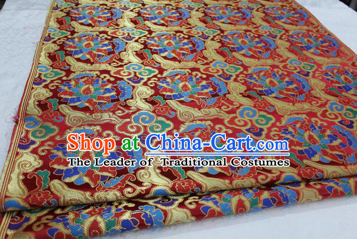 Chinese Traditional Ancient Costume Palace Auspicious Clouds Pattern Red Nanjing Brocade Cheongsam Satin Mongolian Robe Fabric Hanfu Material