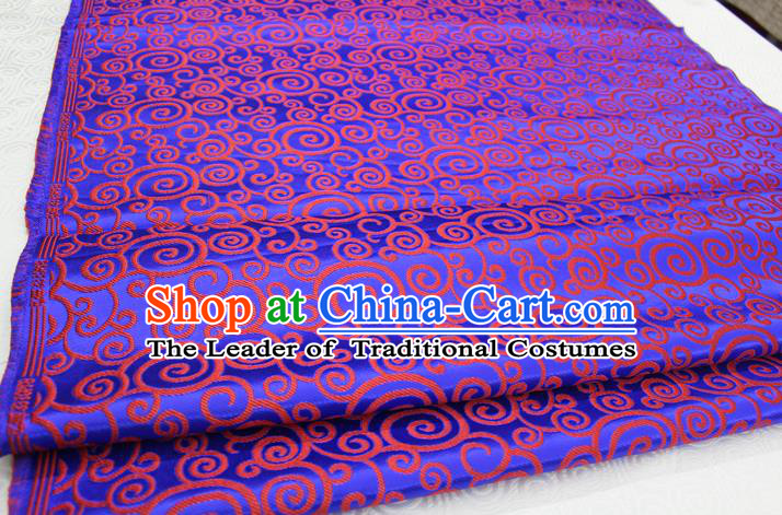 Chinese Traditional Ancient Costume Palace Clouds Pattern Royalblue Brocade Cheongsam Satin Mongolian Robe Fabric Hanfu Material