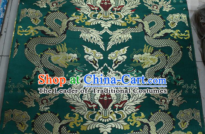 Chinese Traditional Ancient Costume Palace Dragons Pattern Mandarin Jacket Tibetan Robe Green Brocade Tang Suit Fabric Hanfu Material