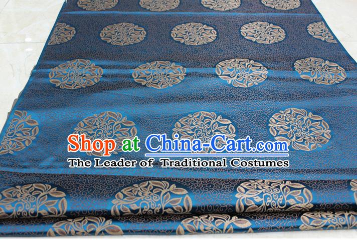 Chinese Traditional Ancient Costume Palace Pattern Cheongsam Tibetan Robe Blue Brocade Tang Suit Satin Fabric Hanfu Material