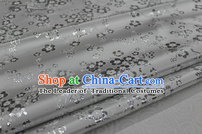 Chinese Traditional Ancient Costume Palace Wintersweet Pattern Cheongsam Grey Brocade Tang Suit Satin Fabric Hanfu Material