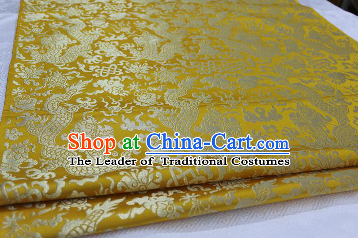 Chinese Traditional Ancient Costume Palace Dragons Pattern Tang Suit Cheongsam Yellow Brocade Mongolian Robe Satin Fabric Hanfu Material