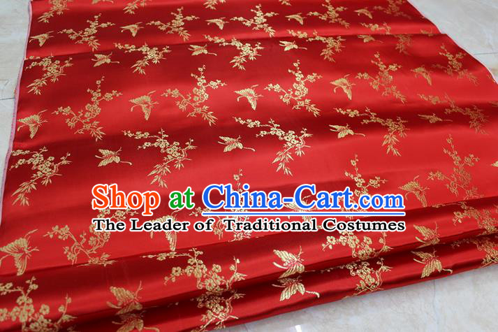 Chinese Traditional Ancient Costume Palace Butterfly Pattern Cheongsam Red Brocade Tang Suit Satin Fabric Hanfu Material