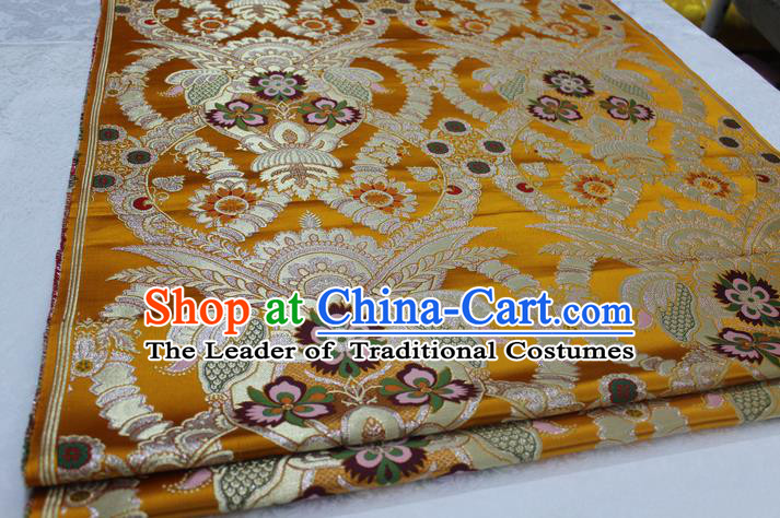 Chinese Traditional Ancient Costume Palace Enkianthus Pattern Cheongsam Yellow Brocade Tang Suit Satin Fabric Hanfu Material