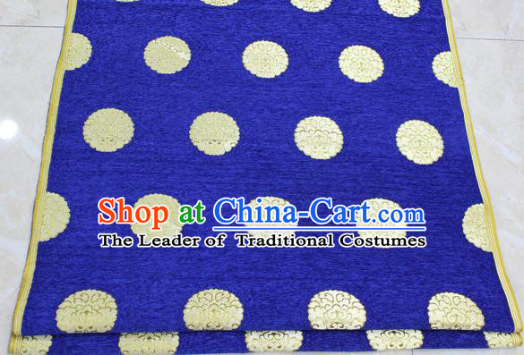 Chinese Traditional Ancient Costume Palace Pattern Deep Blue Brocade Mongolian Robe Satin Fabric Hanfu Material