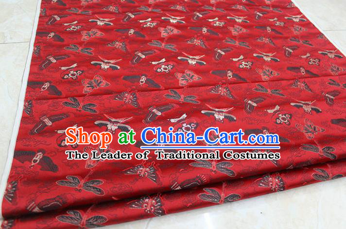 Chinese Traditional Ancient Costume Palace Kite Pattern Cheongsam Red Brocade Xiuhe Suit Satin Fabric Hanfu Material