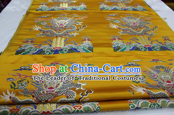 Chinese Traditional Ancient Costume Palace Dragon Pattern Cheongsam Yellow Nanjing Brocade Xiuhe Suit Satin Fabric Hanfu Material