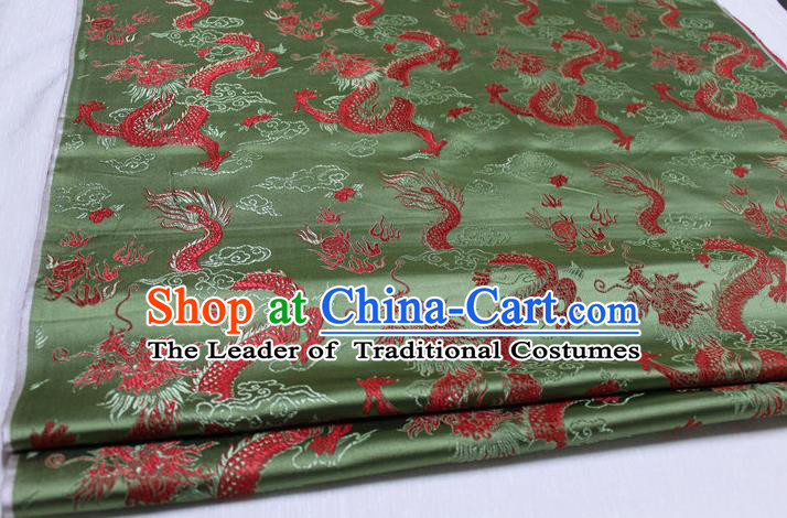 Chinese Traditional Ancient Costume Palace Dragons Pattern Cheongsam Mongolian Robe Green Brocade Tang Suit Satin Fabric Hanfu Material