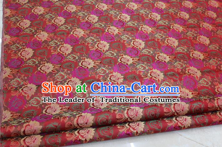 Chinese Traditional Ancient Costume Royal Palace Peony Flower Pattern Cheongsam Red Brocade Tang Suit Satin Fabric Hanfu Material