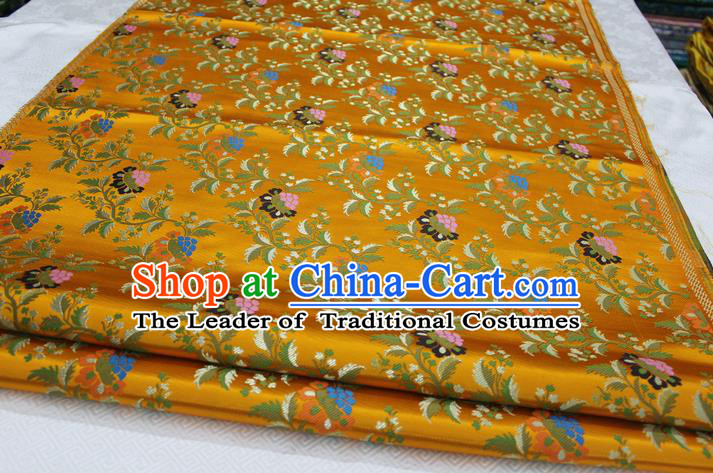 Chinese Traditional Ancient Costume Palace Grape Pattern Cheongsam Yellow Brocade Tang Suit Satin Fabric Hanfu Material