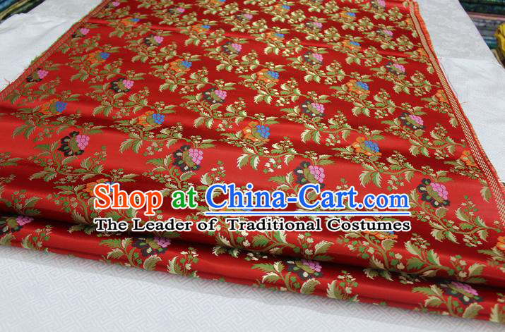 Chinese Traditional Ancient Costume Palace Grape Pattern Cheongsam Red Brocade Tang Suit Satin Fabric Hanfu Material