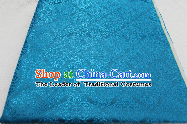 Chinese Traditional Ancient Costume Palace Pattern Cheongsam Blue Brocade Tang Suit Satin Cheongsam Fabric Hanfu Material