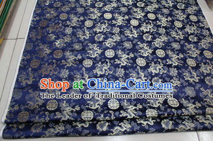 Chinese Traditional Ancient Costume Palace Longevity Dragons Pattern Mongolian Robe Navy Brocade Tang Suit Satin Fabric Hanfu Material