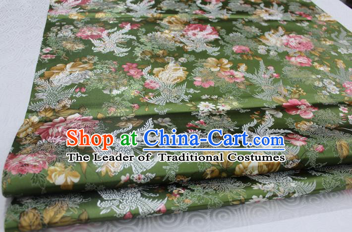 Chinese Traditional Ancient Costume Royal Phoenix Pattern Tang Suit Wedding Dress Olive Green Brocade Cheongsam Satin Fabric Hanfu Material