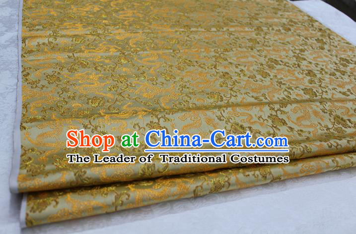 Chinese Traditional Wedding Clothing Cheongsam Golden Brocade Ancient Costume Palace Dragons Pattern Satin Fabric Hanfu Material