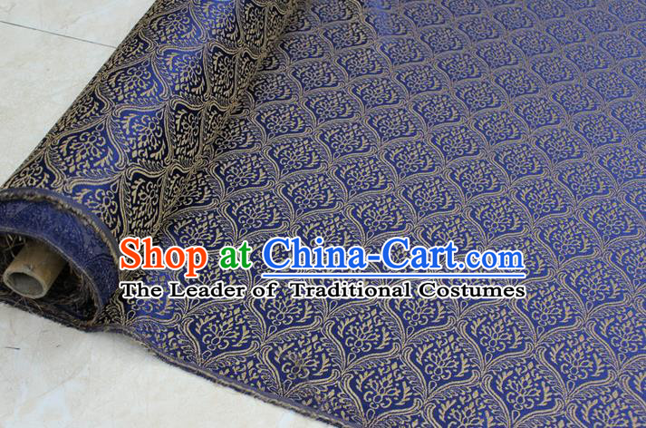 Chinese Traditional Clothing Mongolian Robe Tang Suit Blue Brocade Ancient Costume Palace Pattern Satin Fabric Hanfu Material