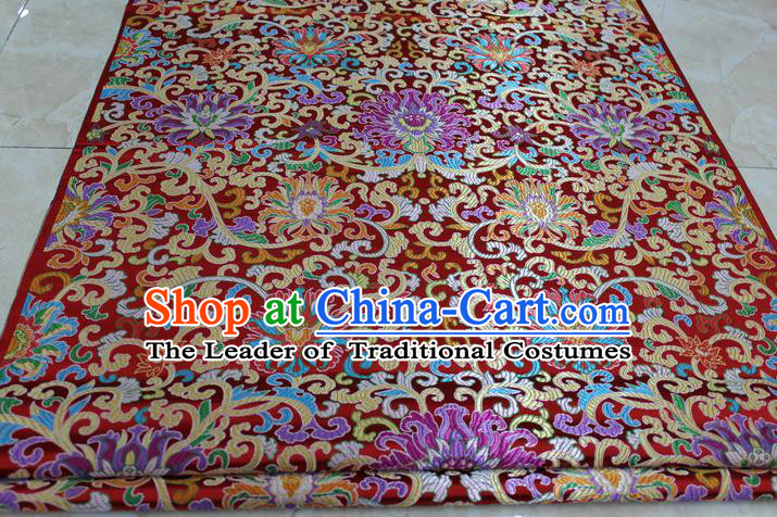 Chinese Traditional Ancient Costume Royal Palace Buddhism Lotus Pattern Mongolian Robe Red Brocade Tibetan Robe Satin Fabric Hanfu Material