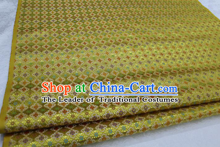 Chinese Traditional Ancient Costume Royal Palace Pattern Mongolian Robe Yellow Brocade Tibetan Robe Satin Fabric Hanfu Material