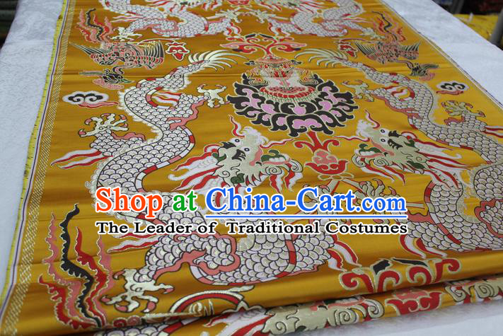 Chinese Traditional Ancient Costume Imperial Robe Yellow Brocade Royal Palace Dragon Pattern Tang Suit Cheongsam Satin Fabric Hanfu Material