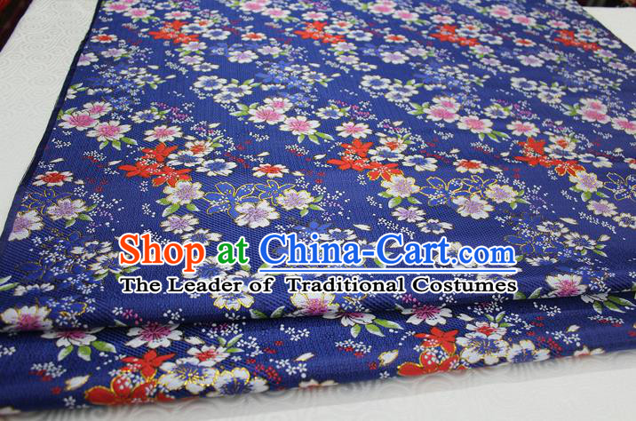 Chinese Traditional Ancient Costume Cheongsam Blue Brocade Palace Flowers Pattern Kimono Satin Fabric Hanfu Material