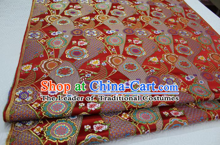 Chinese Traditional Ancient Costume Royal Palace Kimono Pattern Mongolian Robe Red Brocade Satin Fabric Hanfu Material