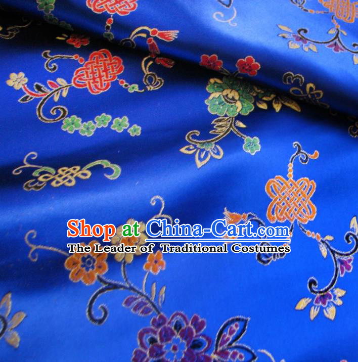 Chinese Traditional Clothing Royal Court Chinese Knots Pattern Tang Suit Royalblue Brocade Ancient Costume Cheongsam Satin Fabric Hanfu Material