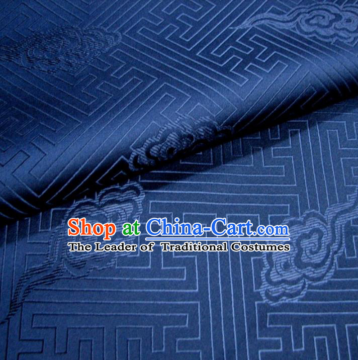 Chinese Traditional Clothing Royal Court Pattern Tang Suit Deep Blue Brocade Ancient Costume Cheongsam Satin Fabric Hanfu Material