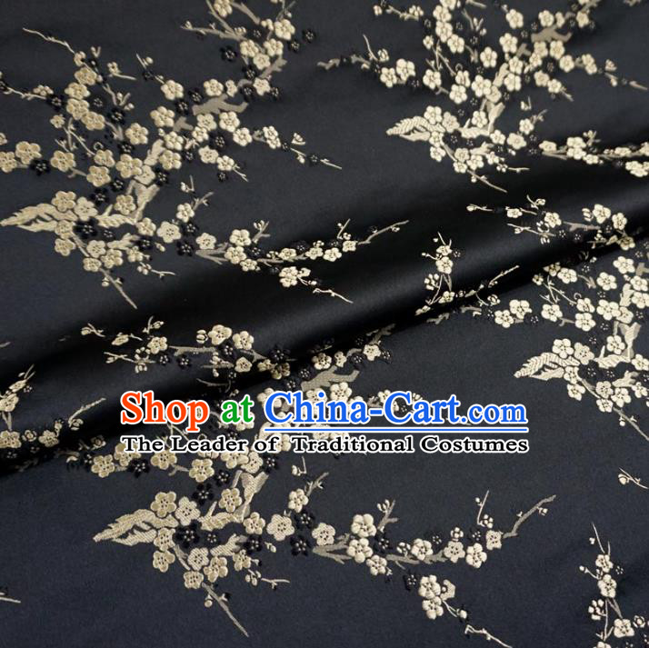 Chinese Traditional Royal Court Wintersweet Pattern Black Brocade Ancient Costume Tang Suit Cheongsam Bourette Fabric Hanfu Material