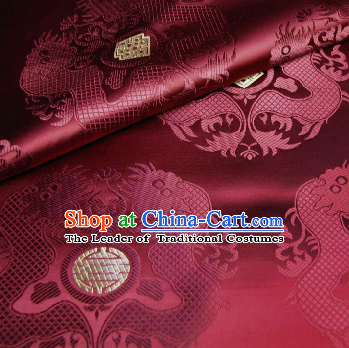 Chinese Traditional Royal Court Dragons Pattern Wine Red Brocade Ancient Costume Tang Suit Cheongsam Bourette Fabric Hanfu Material