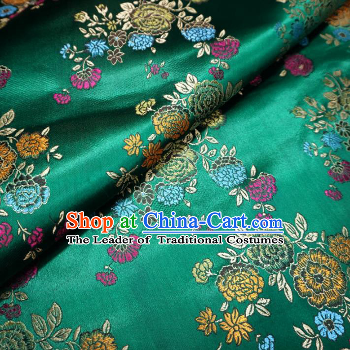 Chinese Traditional Royal Court Flowers Pattern Green Brocade Ancient Costume Tang Suit Cheongsam Bourette Fabric Hanfu Material