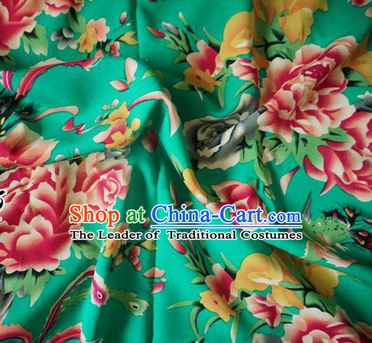 Chinese Traditional Royal Court Peony Pattern Green Cotton Fabric Ancient Costume Tang Suit Cheongsam Hanfu Material