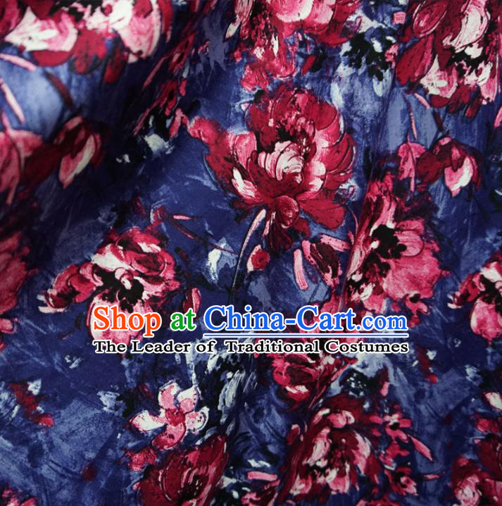 Chinese Traditional Royal Court Flowers Pattern Blue Brocade Xiuhe Suit Fabric Ancient Costume Tang Suit Cheongsam Hanfu Material