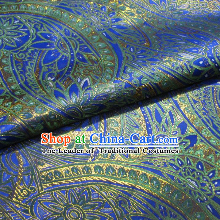 Chinese Traditional Royal Palace Pattern Design Blue Brocade Mongolian Robe Fabric Ancient Costume Tang Suit Cheongsam Hanfu Material