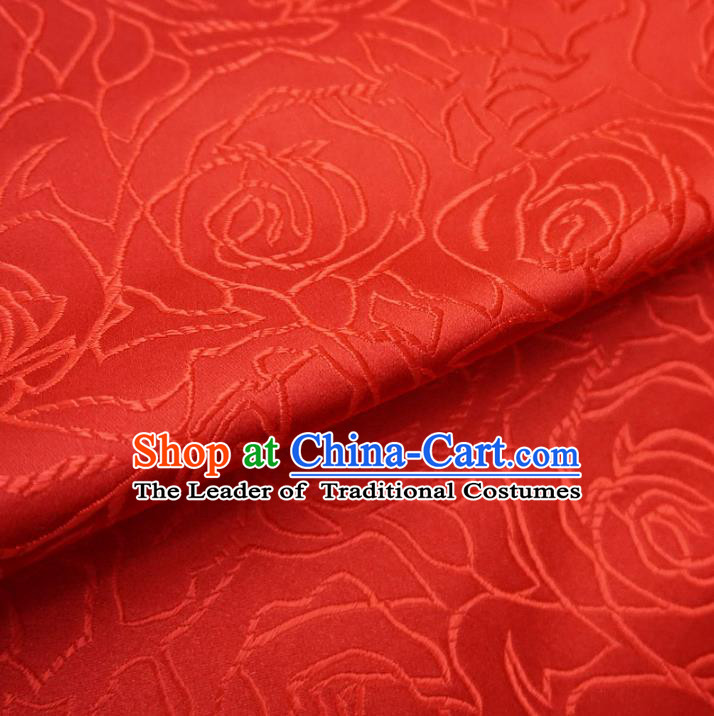 Chinese Traditional Royal Palace Rose Pattern Design Red Brocade Mongolian Robe Fabric Ancient Costume Tang Suit Cheongsam Hanfu Material