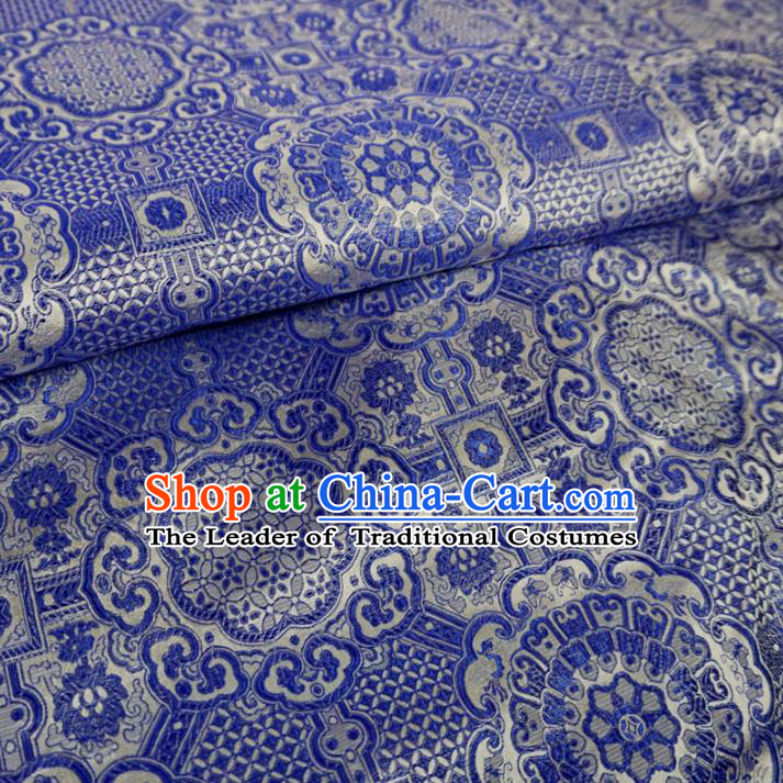 Chinese Traditional Royal Palace Pattern Design Blue Brocade Mongolian Robe Fabric Ancient Costume Tang Suit Cheongsam Hanfu Material