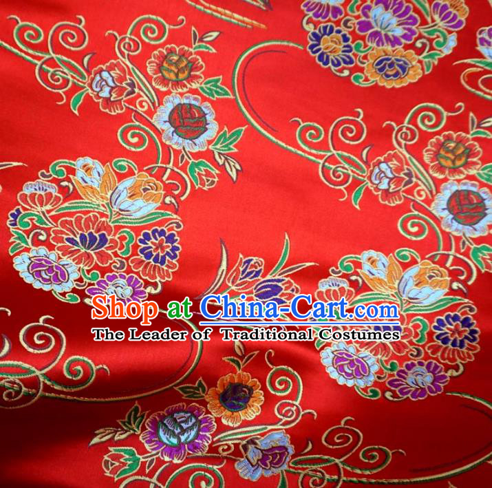 Chinese Traditional Royal Palace Lotus Pattern Design Red Brocade Xiuhe Suit Fabric Ancient Costume Tang Suit Cheongsam Hanfu Material