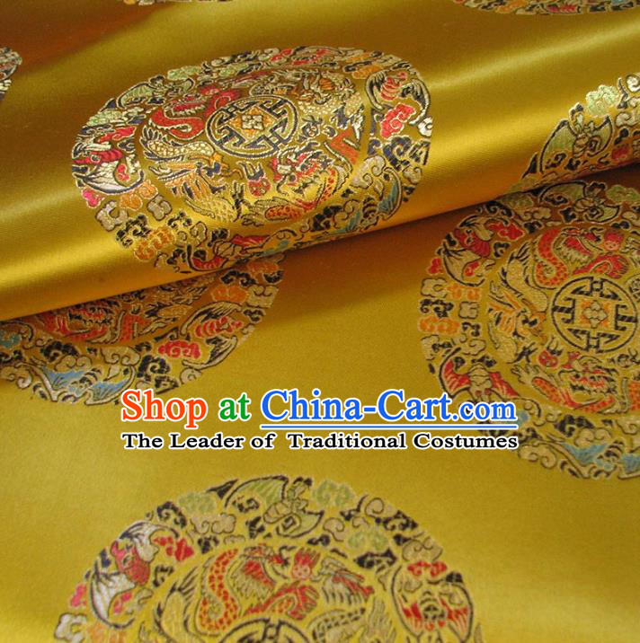 Chinese Traditional Royal Palace Dragons Pattern Design Yellow Brocade Mongolian Robe Fabric Ancient Costume Tang Suit Cheongsam Hanfu Material