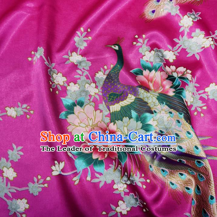 Chinese Traditional Royal Palace Peacock Pattern Design Rosy Brocade Fabric Ancient Costume Tang Suit Cheongsam Hanfu Material