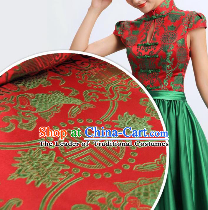 Chinese Traditional Royal Palace Double Fish Pattern Design Hanfu Brocade Mongolian Robe Fabric Ancient Costume Tang Suit Cheongsam Material