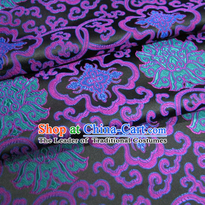 Chinese Traditional Palace Purple Pattern Design Hanfu Black Brocade Mongolian Robe Fabric Ancient Costume Tang Suit Cheongsam Material