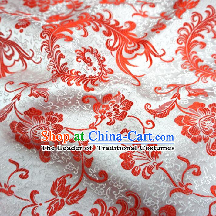 Chinese Traditional Palace Pattern Hanfu White Brocade Fabric Ancient Costume Tang Suit Cheongsam Material