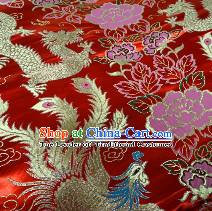 Chinese Traditional Palace Dragon Phoenix Pattern Hanfu Red Brocade Fabric Ancient Costume Tang Suit Cheongsam Material