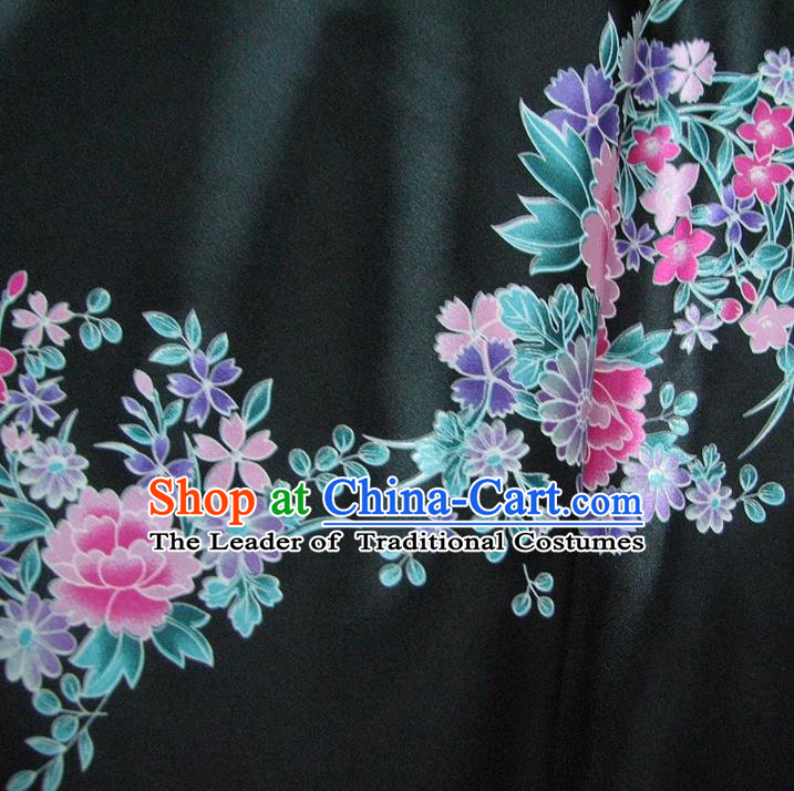 Chinese Traditional Royal Palace Printing Peony Design Hanfu Black Brocade Fabric Ancient Costume Tang Suit Cheongsam Material