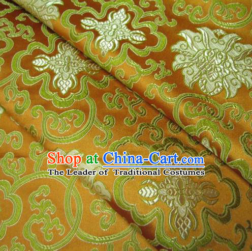 Chinese Traditional Palace Lotus Pattern Design Hanfu Yellow Brocade Fabric Ancient Costume Tang Suit Cheongsam Material