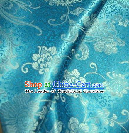 Chinese Traditional Palace Rich Flowers Pattern Design Hanfu Blue Brocade Fabric Ancient Costume Tang Suit Cheongsam Material