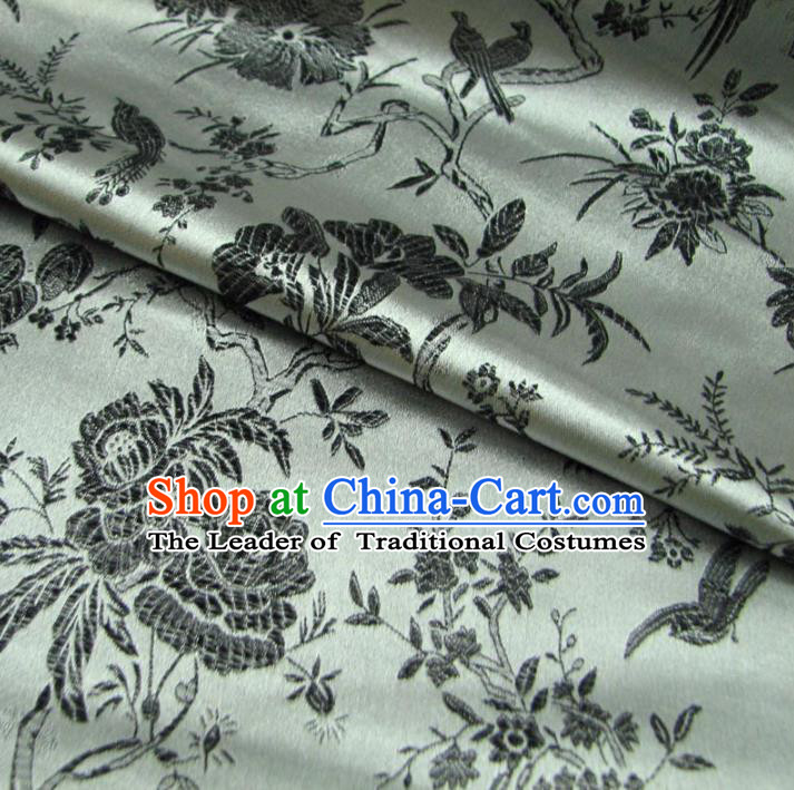 Chinese Traditional Palace Flowers Pattern Design Hanfu Grey Brocade Fabric Ancient Costume Tang Suit Cheongsam Material